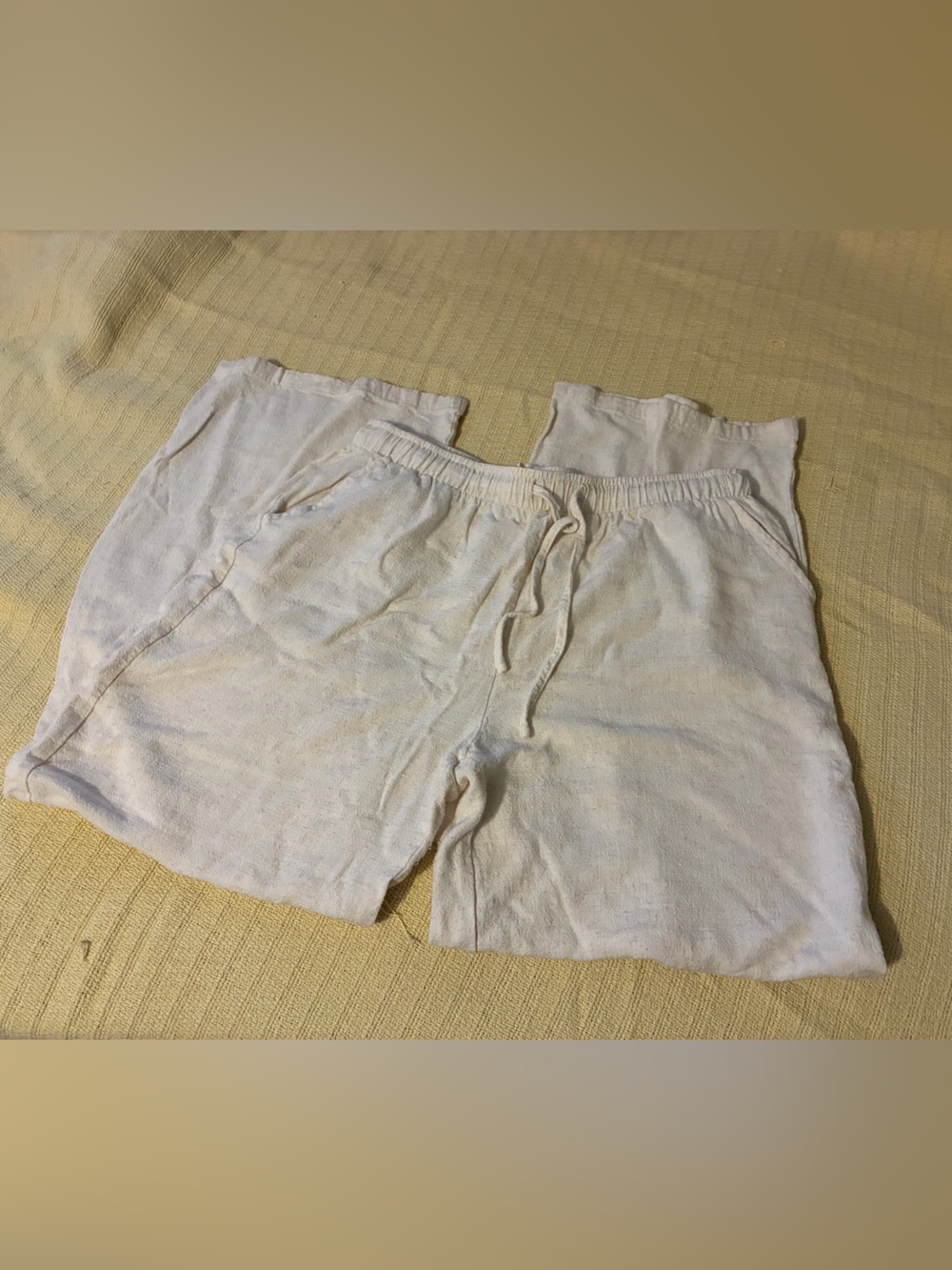 Women's White Drawstring Linen-Blend Lounge Trousers